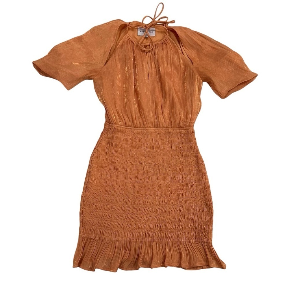 Adelyn Rae NWOT orange smocked eyelet mini dress shimmer metallic